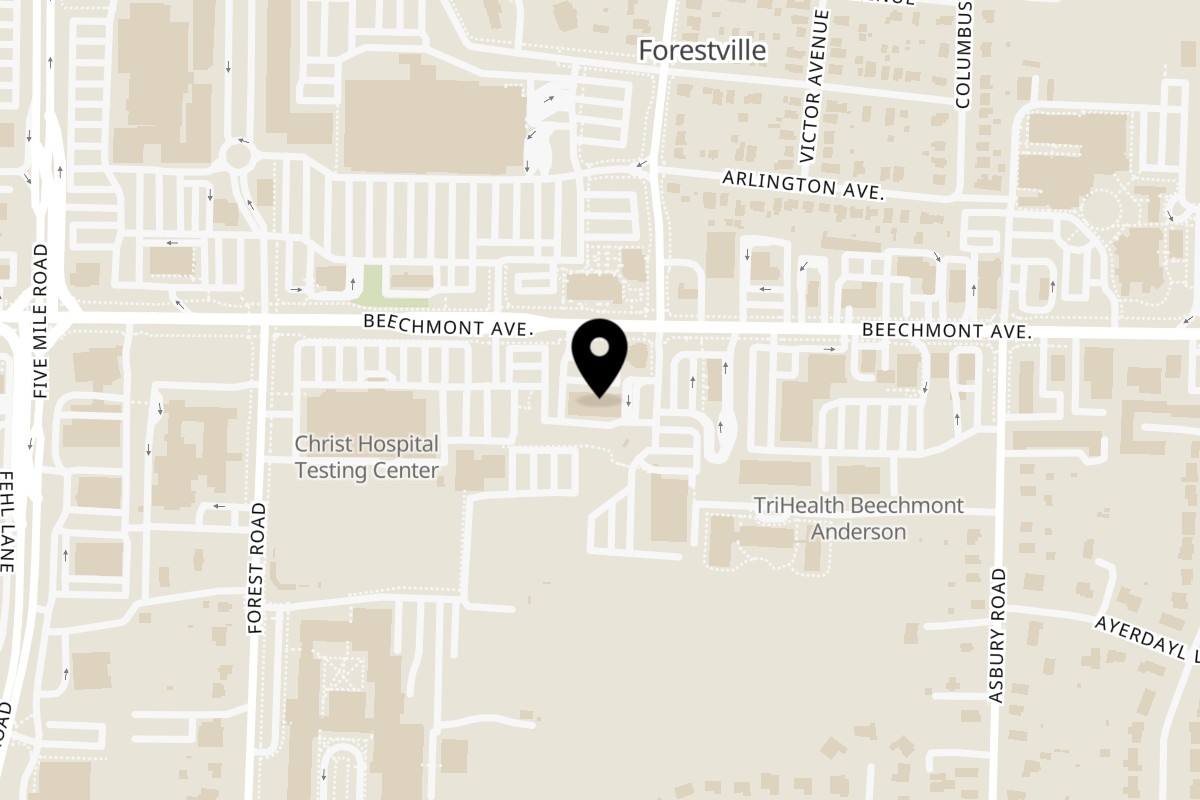 Map showing the location of Cabo Taco on 7625-A Beechmont Ave in Cincinnati